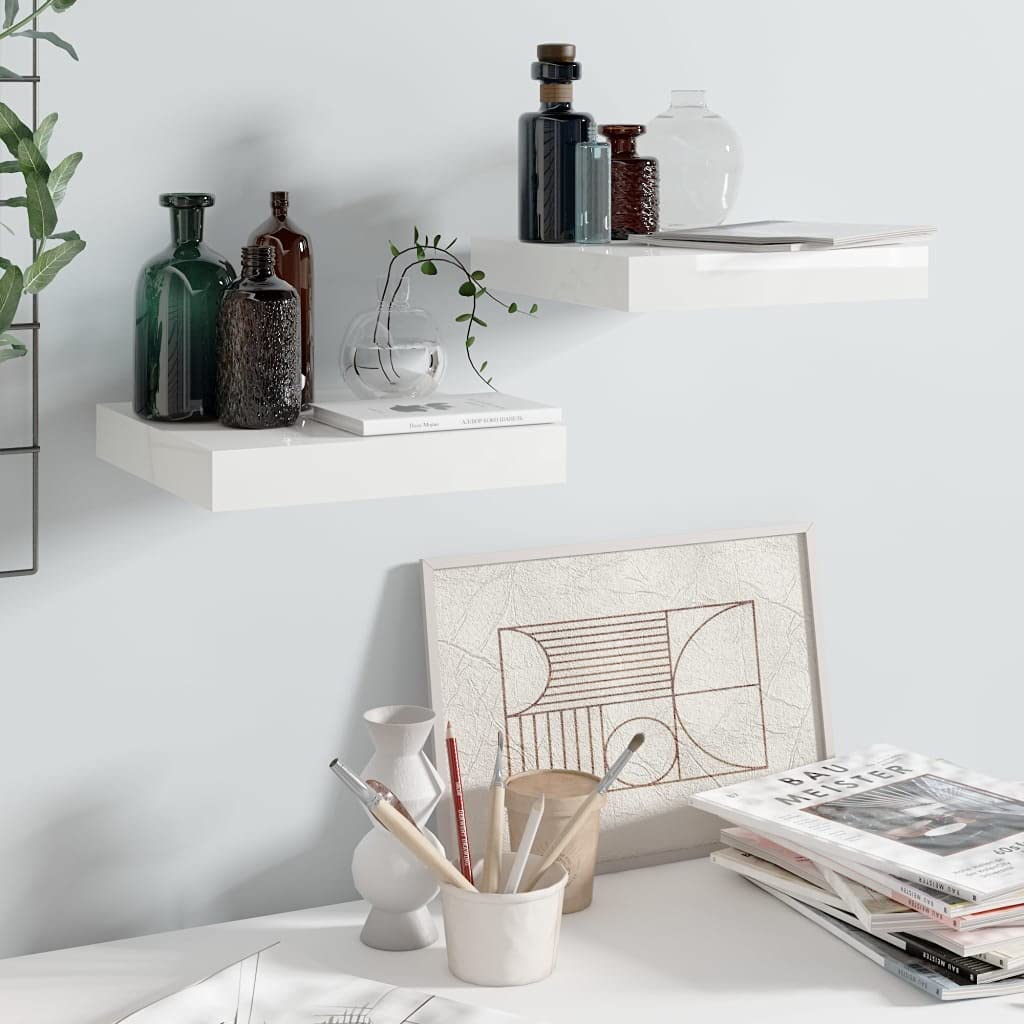Étagères murales flottantes blanc brillant 23 cm en MDF lot de 2