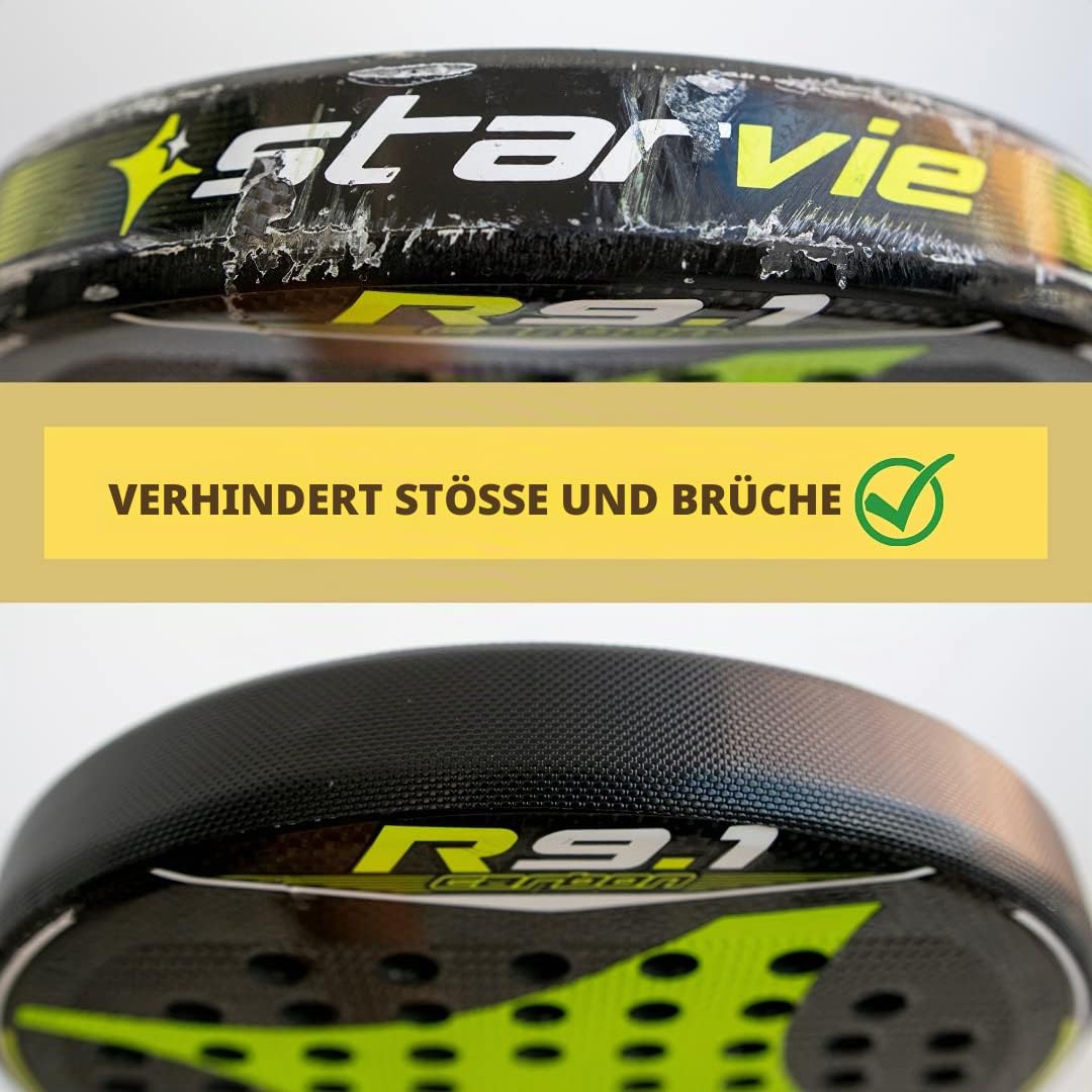 Schwarzer Padel-Schlägerschutz mit rauer Oberfläche für zusätzlichen Schutz + Padel-Aufkleber 35 x 370 mm