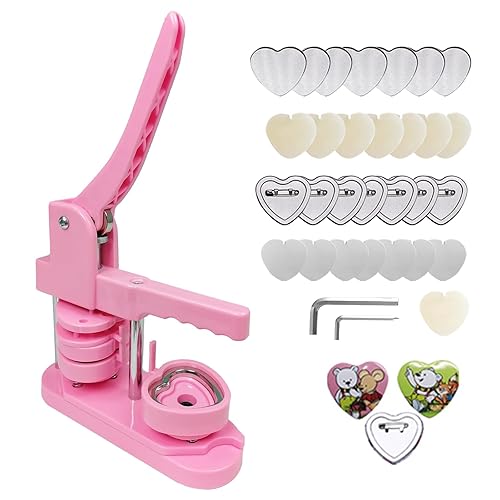 LetCart Máquina para Hacer Botones con Forma de corazón, Máquina de Botones, Button Maker para Insignias con 100 Piezas Botones para Chapas Alfiler Personalizadas (Rosa) - Rosa