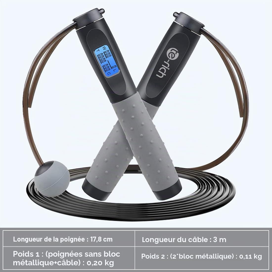 Corde à Sauter Sport, Te-Rich Corde à Sauter Sans Fil avec Compteur, Jump Rope 3M Réglable avec Roulements à Billes en Acier, Poignées Antidérapantes pour Adulte/Enfant/Fitness/Crossfit/Boxe/Gym