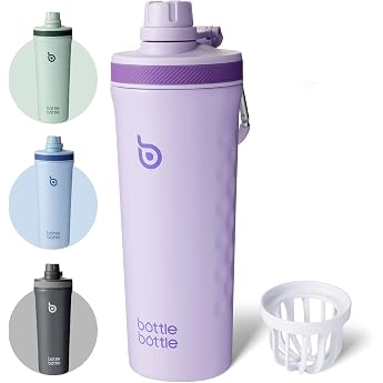 BOTTLE BOTTLE Shaker Stainless Steel Water Bottle 26 oz with Mixing Ball - Protein Shaker for Protein & Fitness BPA-Free Double-Walled Leak-Proof Sports Bottle Purple