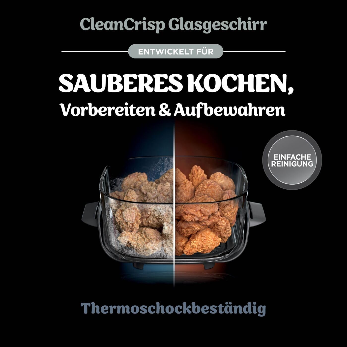 Ninja CRISPi TempWare 2er-Schüssel-Set: Glasbehälter (1,4 l) mit Schnappverschlussdeckeln, wärmebeständiger Heißluftfritteusen-Glasbehälter, BPA-freier Deckel für Transport XSKLIDPLT2EUUK