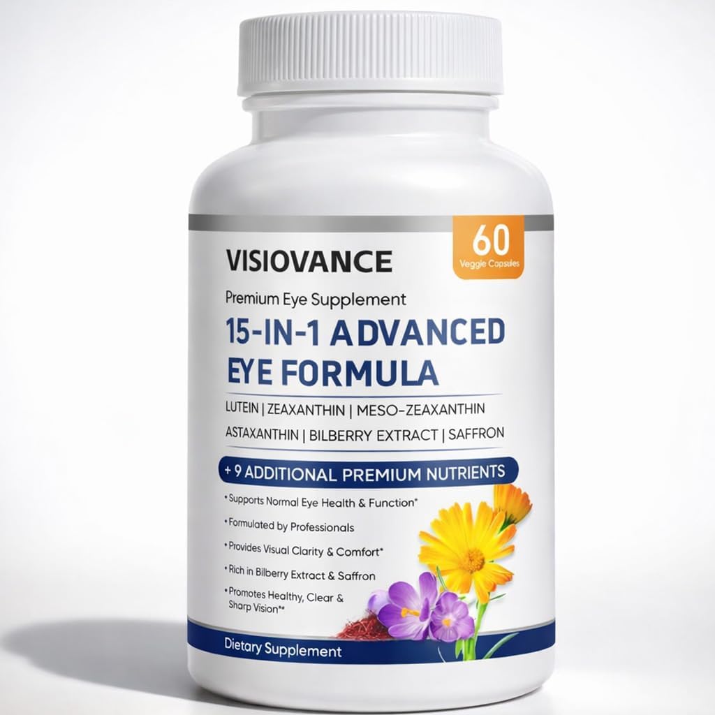 15 in 1 Advanced Eye Formula - Carotenoids, Lutein, Zeaxanthin & Antioxidant Blend, Daily Visual Support Formula for Screen Use & Overall Eye Wellness – 60 Capsules