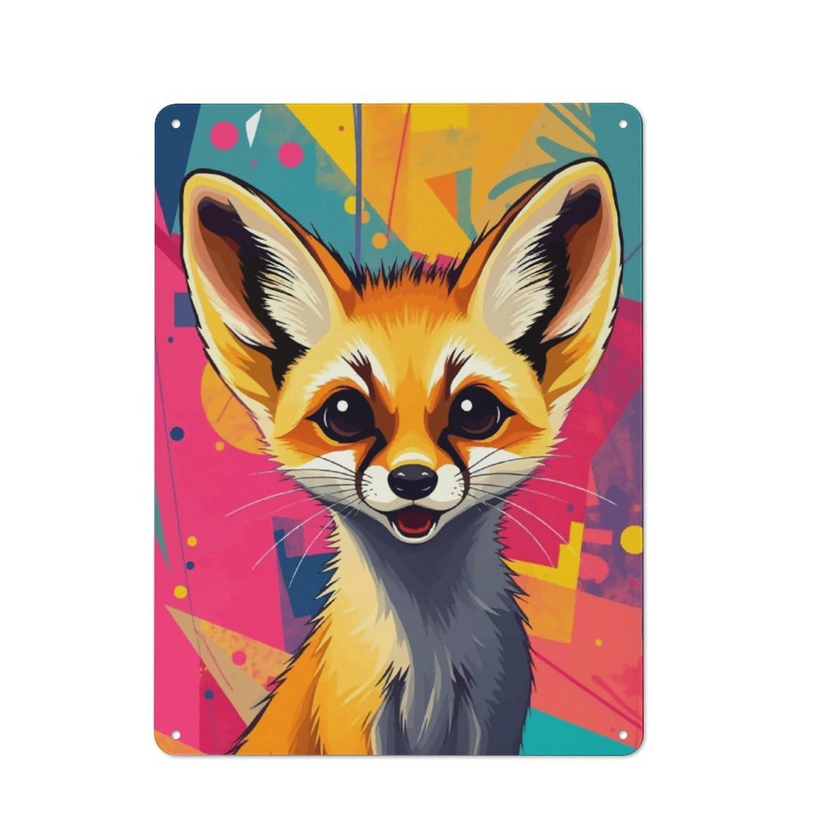 Junmoney Cute Fennec Fox Pop Art Metal Plaque 40X30cm With For Pub Or Café, Rustic Decor, For Pub Decor Enthusiasts