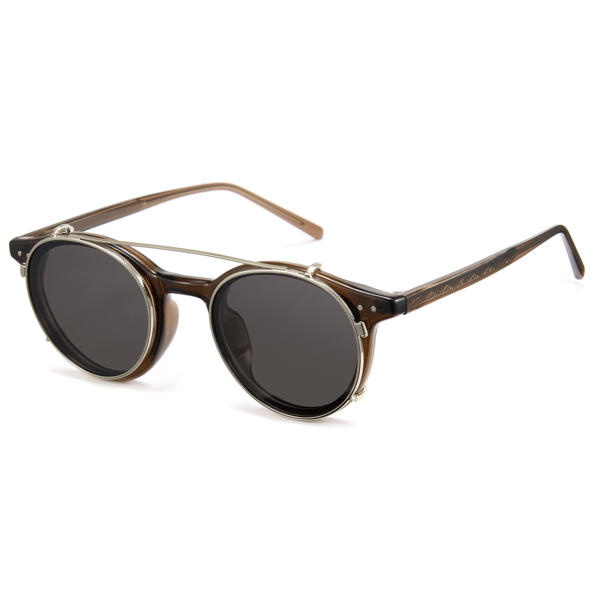 Cyxus Occhiali da sole per uomo e donna con clip polarizzate rotonde design a doppia lente 2 in 1 occhiali da sole retrò UV400 P1341