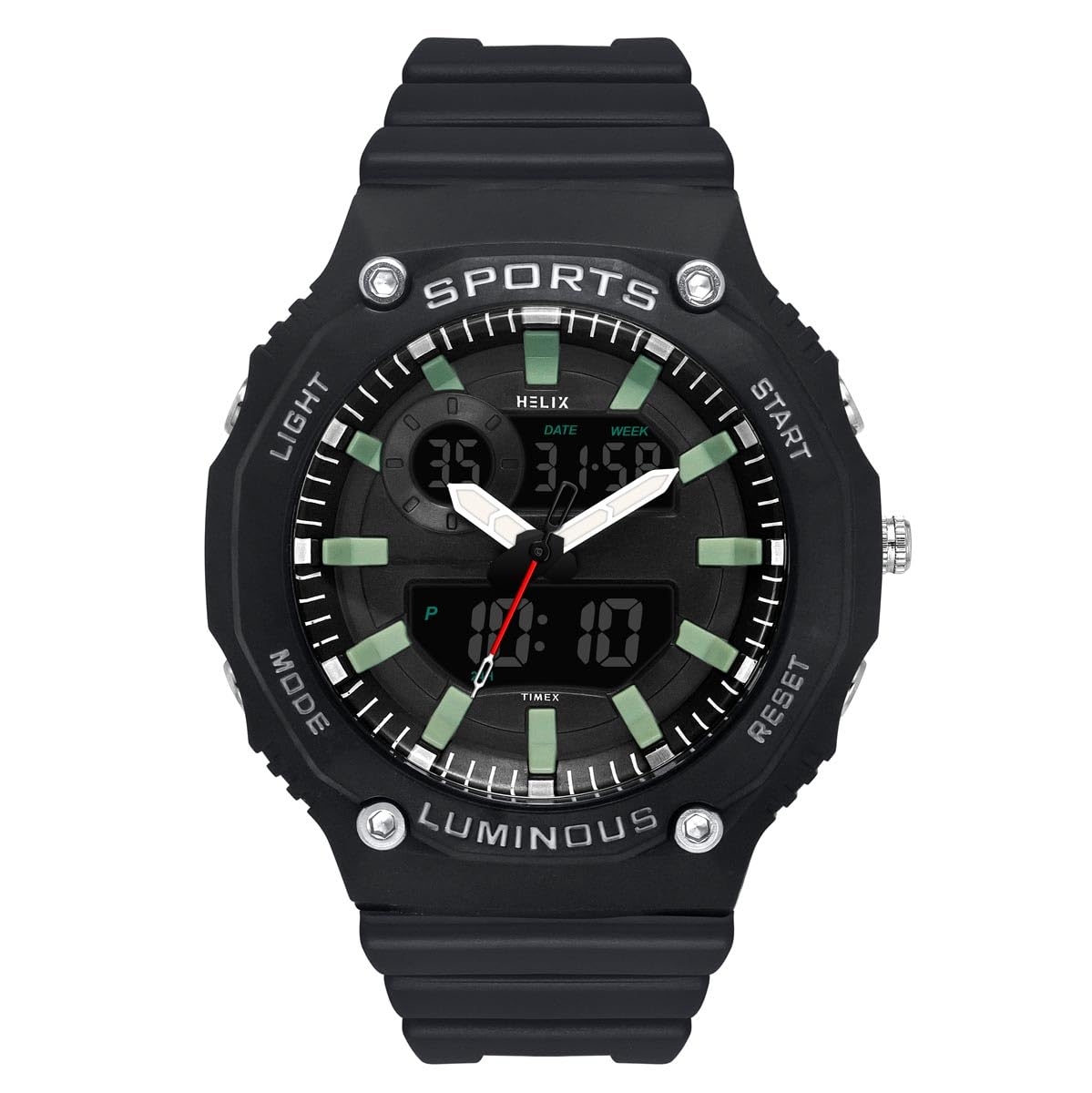 Helix by Timex Ana-Digital Watch for Man with Black Round Dial & Black Resin Bracelet Band Water Resistant Men’s Wrist Watches – TWESK4700T
