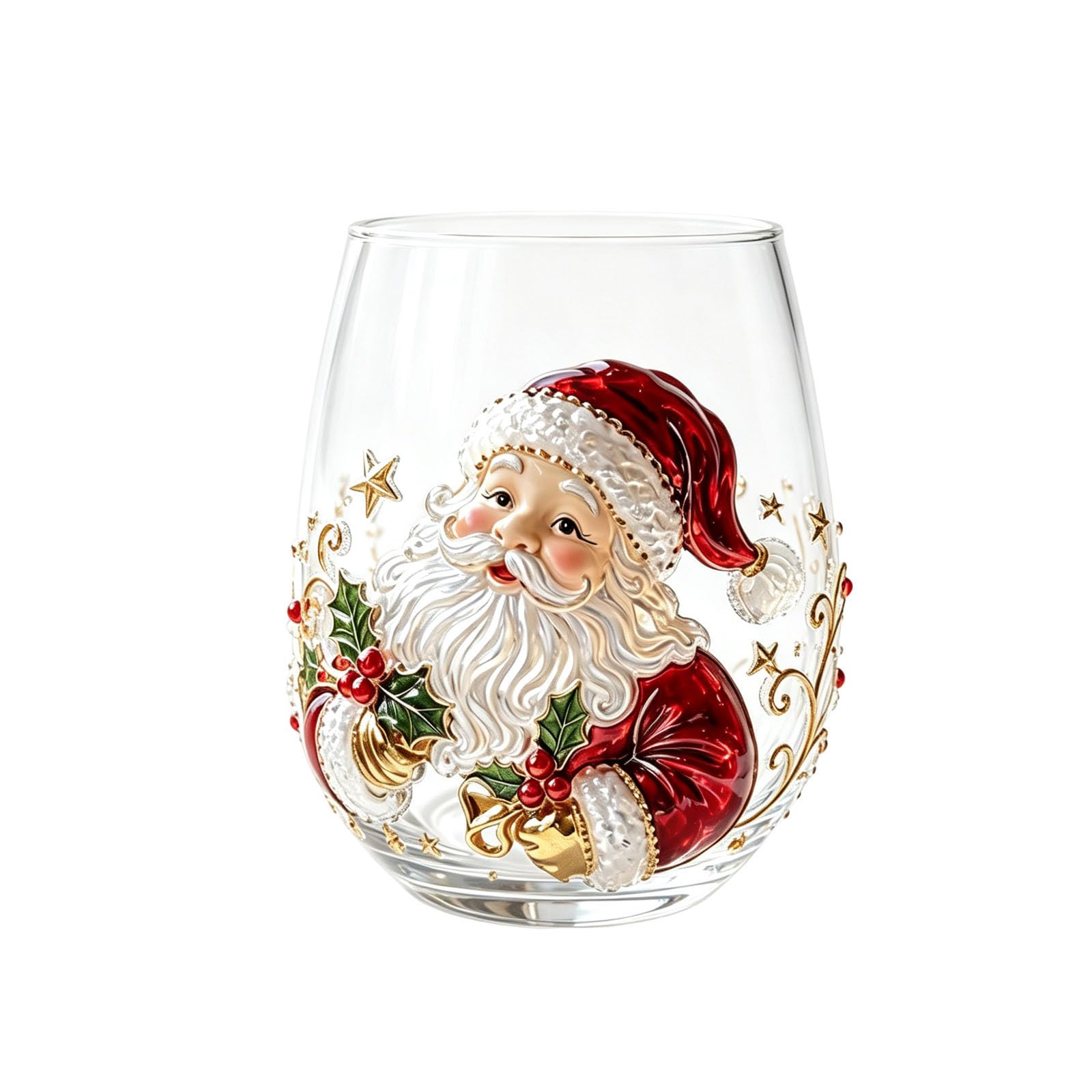 3D Christmas Glass Art Cup, Christmas Cups Glass | Raised Holiday Glassware for Drinks, 3D Santa Stemless Wine Glasses, Glassware for Coffee, Tea, Juice, Milk, Xmas Party Home Festive Decor Gifts