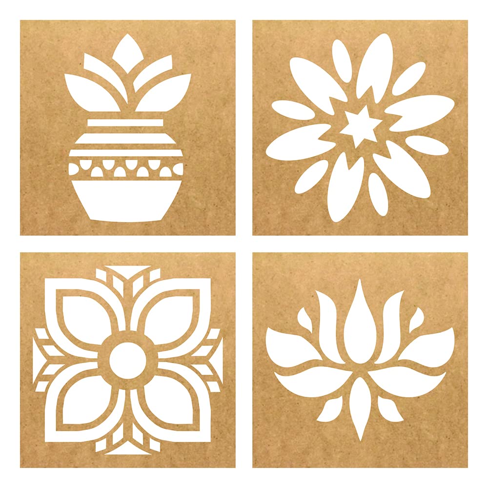 TreasureBox Wooden Rangoli Stencils Set Rangoli Making Kit for Diwali Decoration | Home Decoration Rangoli Making Stencils (4 pcs, 6x6 inches) (DES-15) (B0BFKM7JYV) Amazon Price History, Amazon Price Tracker
