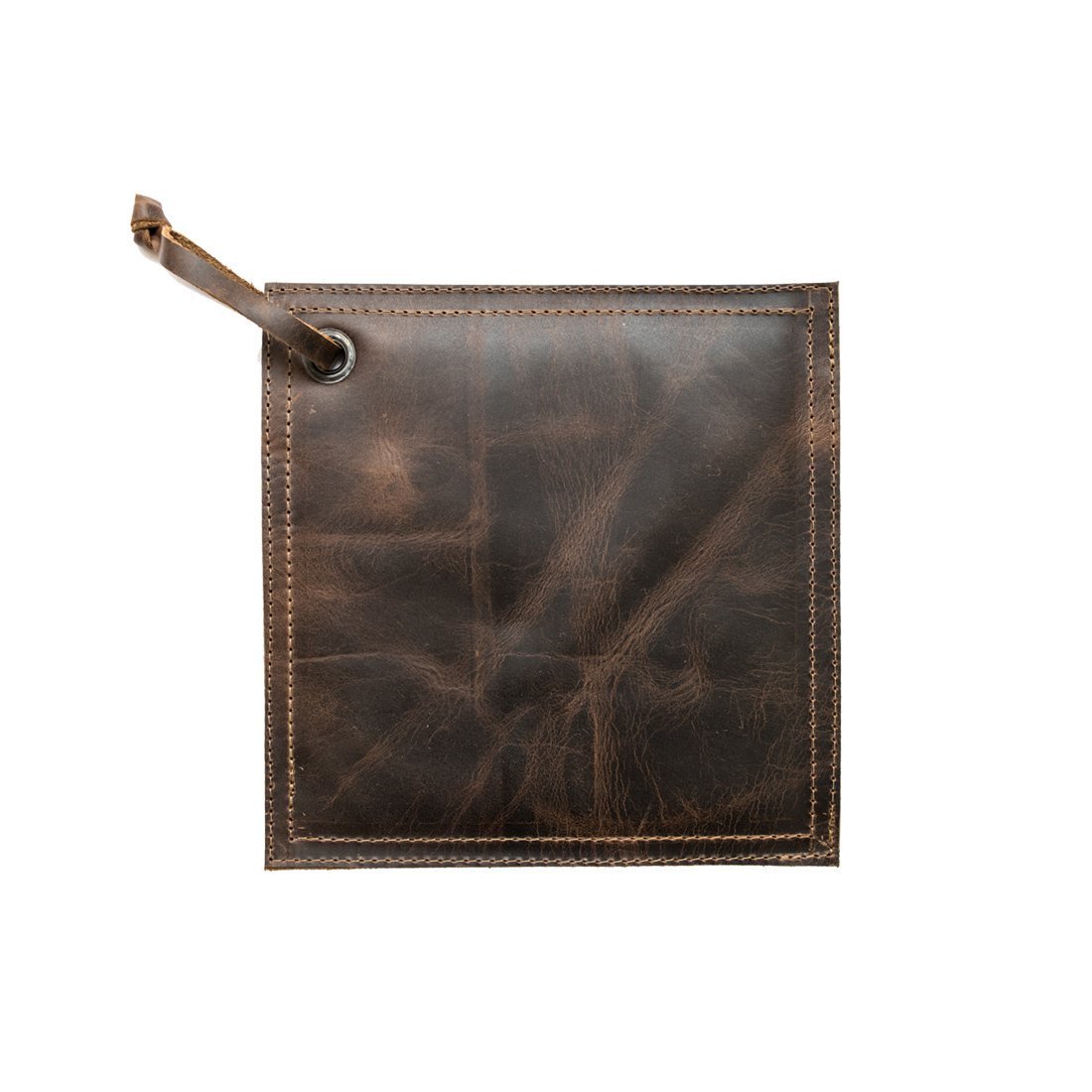 Rustic Leather Pot Holder, Double Layered, Double Stitched and Handmade by Hide & Drink :: Bourbon Brown