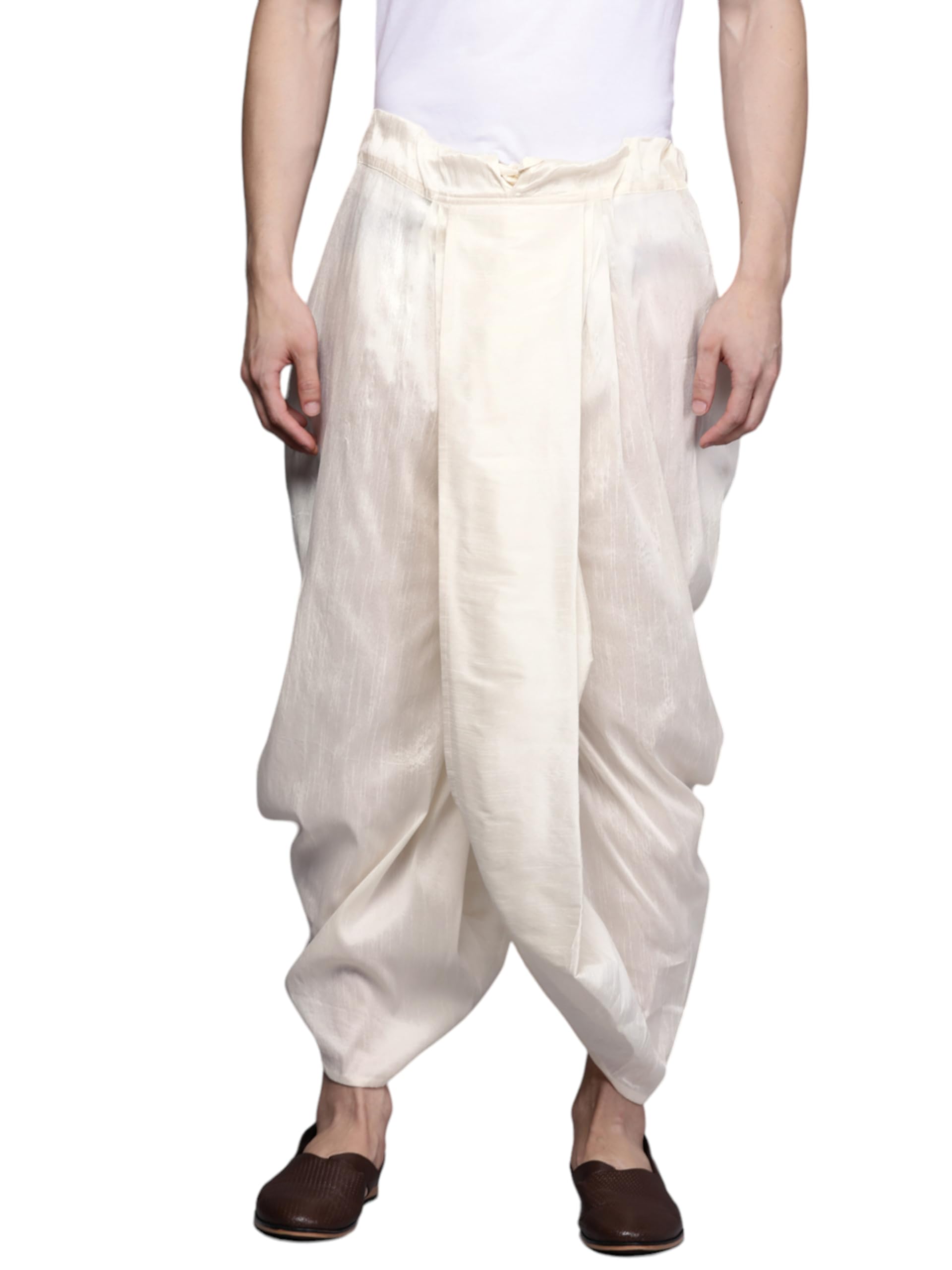 Mens Cream Art Silk Solid Dhotis-image-12