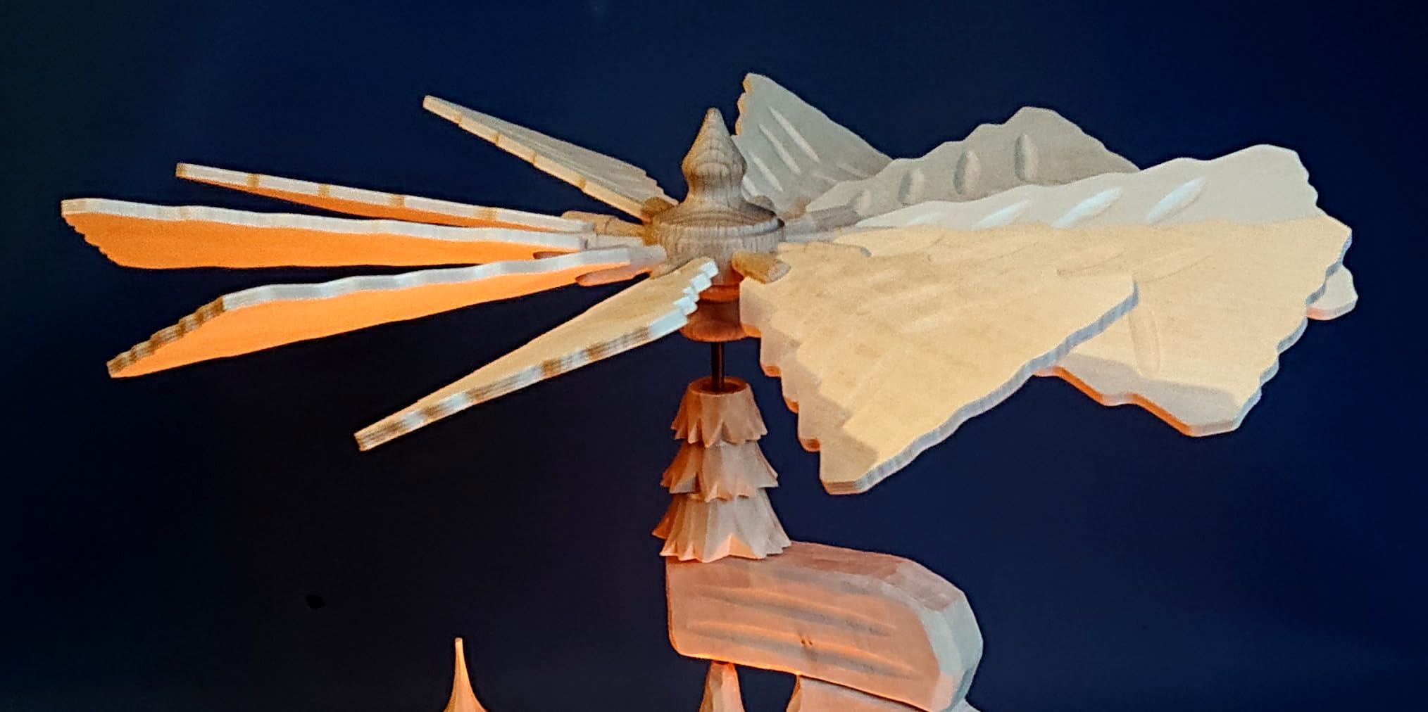 Kunststube Marienberg - Flügelrad für Pyramide, 30cm Durchmesser, Flügel aus Lindenholz - Pyramidenflügel massiv geschnitzt - Handarbeit aus dem Erzgebirge
