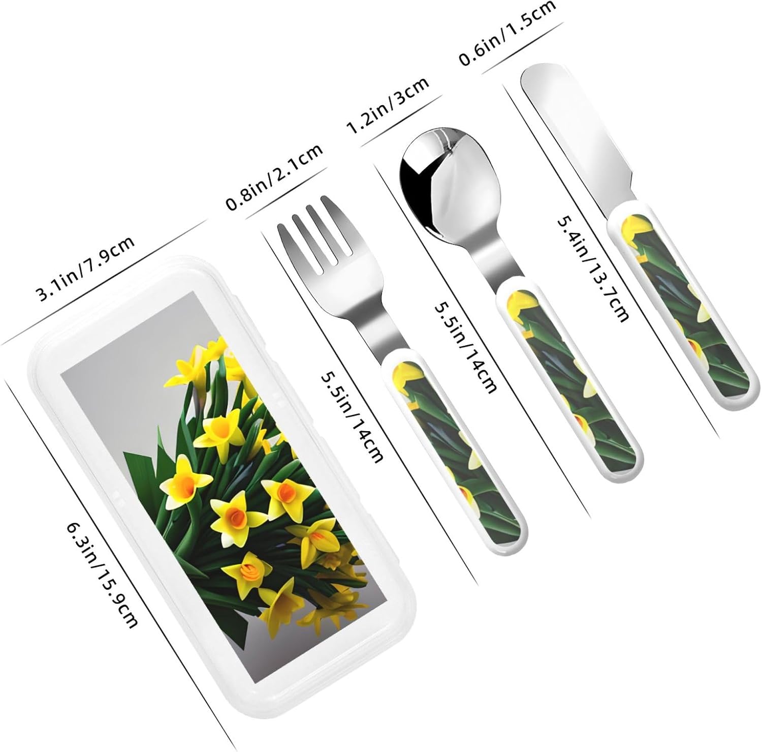 Bouquet of Daffodils Print Stainless Knife Spoon Fork 3-Piece Set,Flatware Cutlery Set With Storage Case