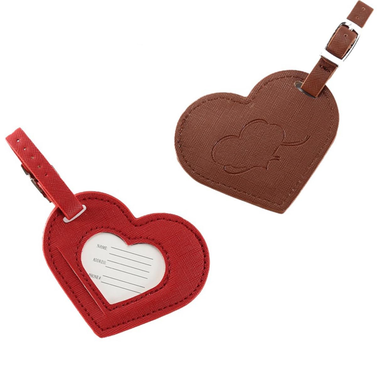 COLLBATH Leather Love Heart Luggage Tag Labels Leather Luggage Tag Leather Baggage Tag Suitcase Tag Name Tag