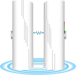 Wireless Bridge, 5.8G WiFi Bridge Long Range Point to Point Wireless Bridge with 16DBi High-Gain Antenna, 24V PoE, 2 LAN Ports, IP65 Waterproof, Ideal for PtP and PtMP Transmission, 2-Pack