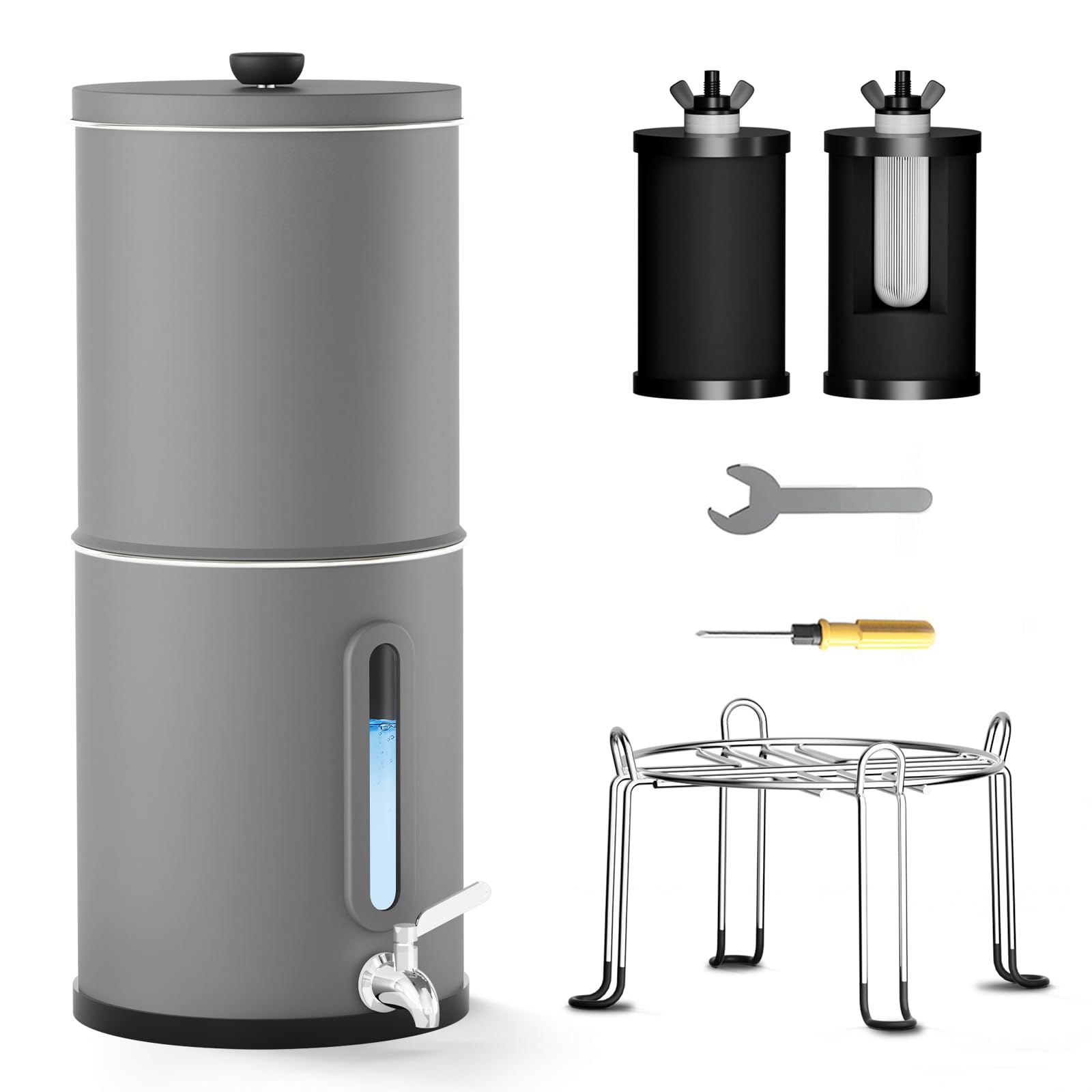 8,5 L Schwerkraft Wasserfiltersystem für Heimgebrauch Wohnmobilreisen (Grau)