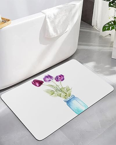 Tapete de baño antideslizante con diseño de flores de tulipán, de secado rápido y absorbente, de tierra de diatomeas, para cocina, sala de estar,