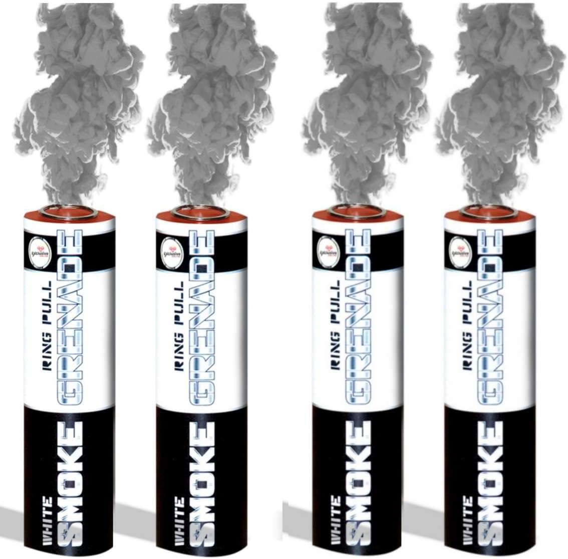 Pack of 4 Ring Pull Smoke Grenades Ideal for Paintball Weddings Photoshoots & Special Effects (White)
