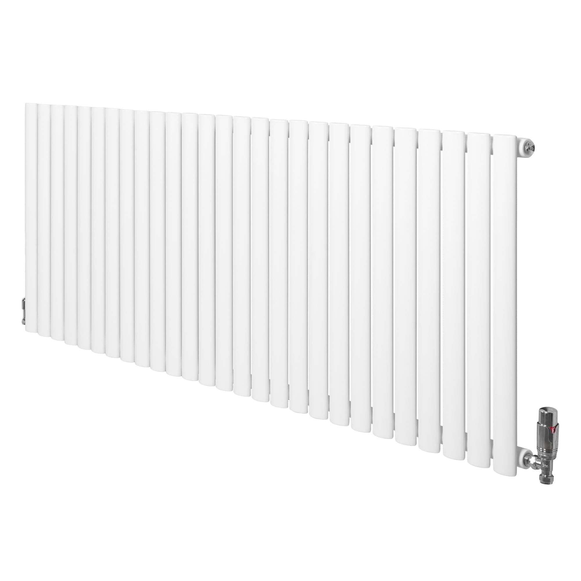 Monster Shop White Oval Single Column Radiator 600Mm X 1620Mm & Trv Chrome Valves Modern Designer Single Panel Central Heating Heater Carbon Steel Horizontal Free Cleaning Brush Fixing Kit & Brackets