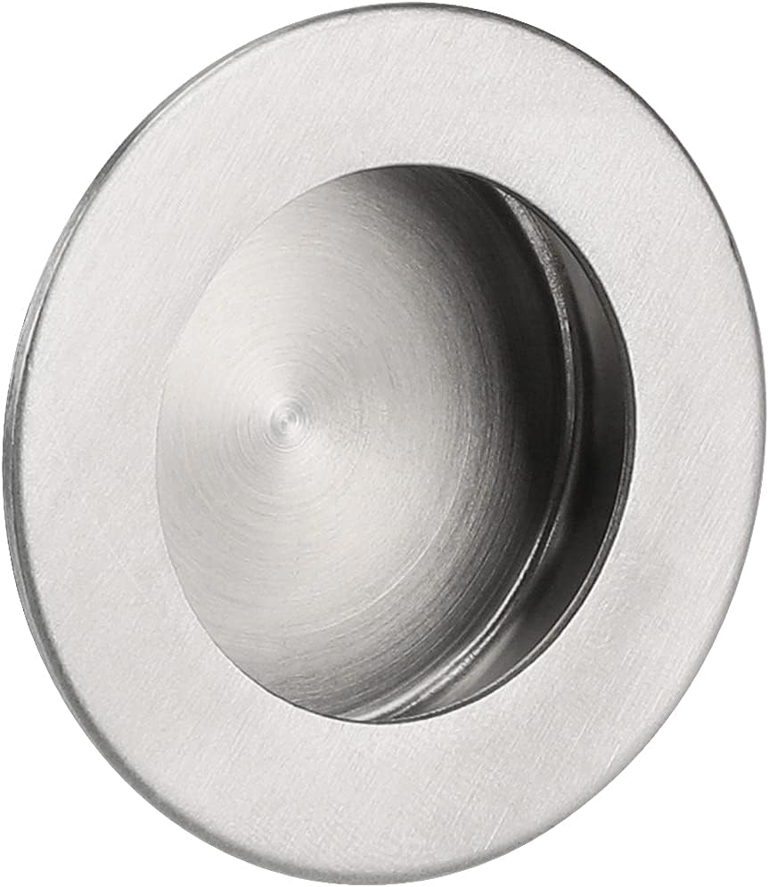 Fashion Furniture Direct 5 Pack Brushed Nickel Round Recessed Door Pull Pocket Flush Door Handles 2.5'' Outer Diameter Durable Stainless Steel Sliding Door Finger Pulls with Concealed Screws Holes
