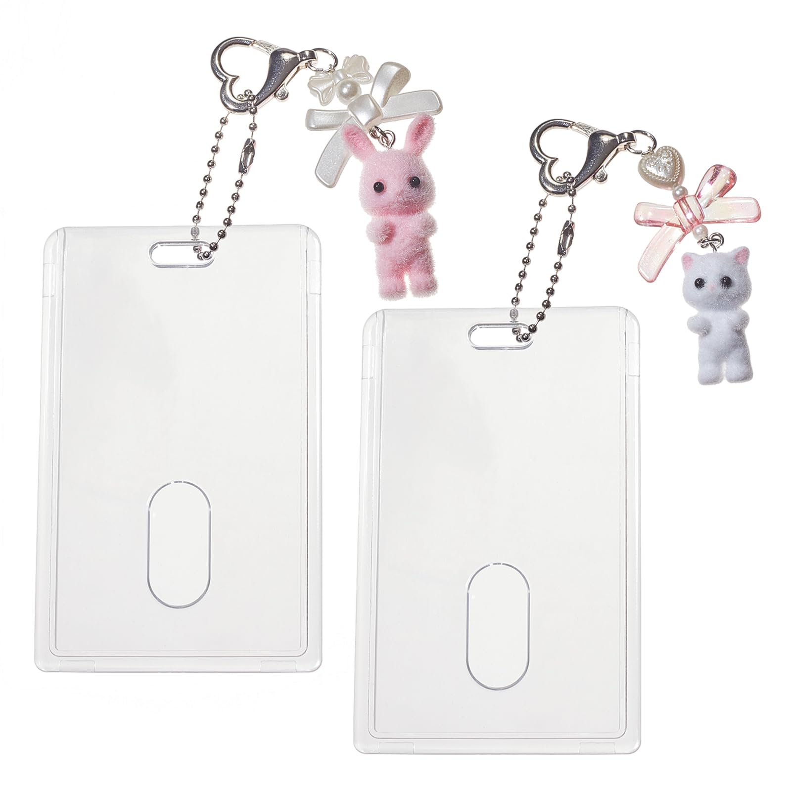 NICENEEDED 2 PCS Photocard Holder with Cute Cat Keychain, Transparent Kpop Photo Stand Sleeves