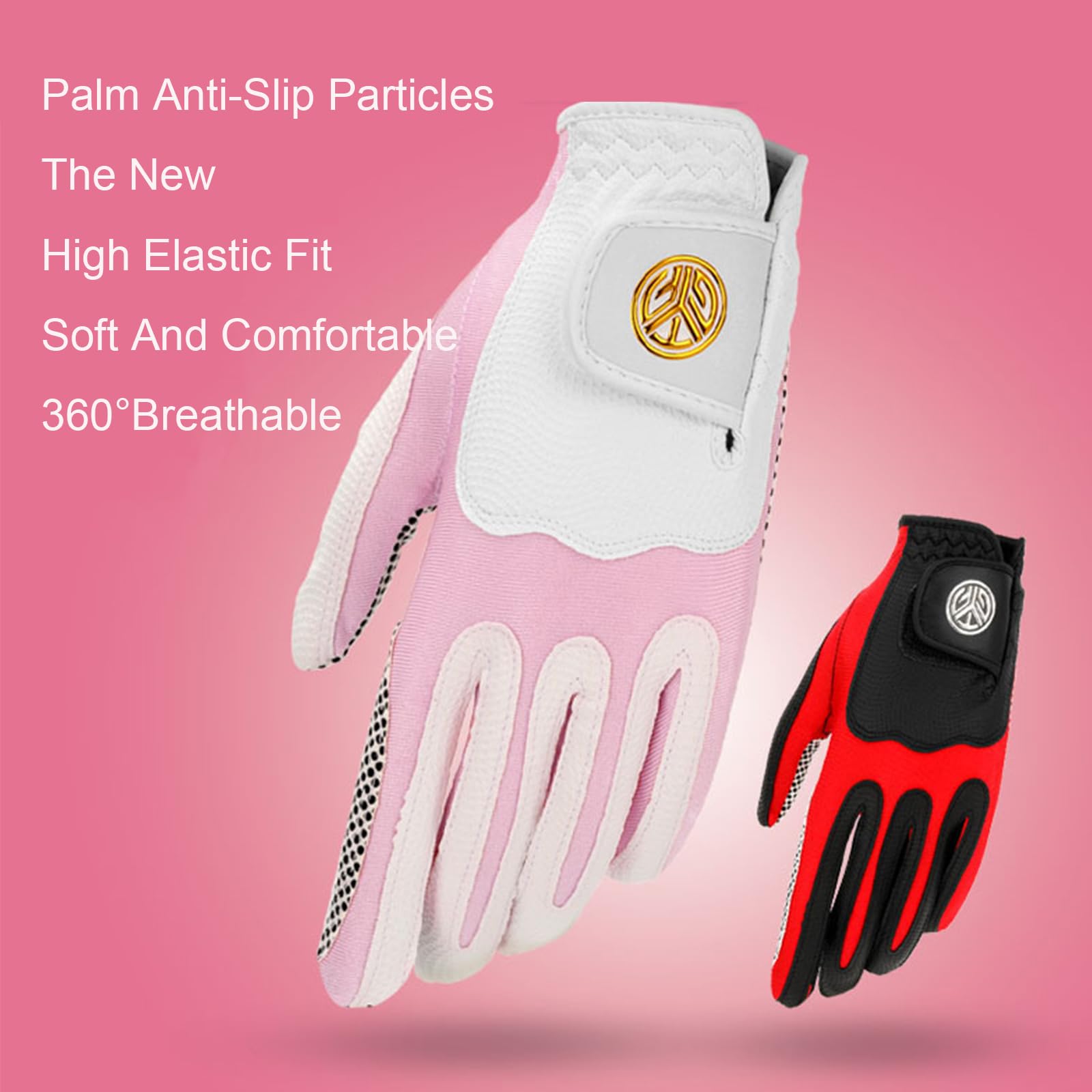 1 Paar Damen-Golfhandschuhe, Weiches, Atmungsaktives PU-Leder mit Rutschfesten Partikeln, Verschleißfest, Waschbar, Outdoor-Sport, Golfzubehör,Black,XL(Length19.5cm)