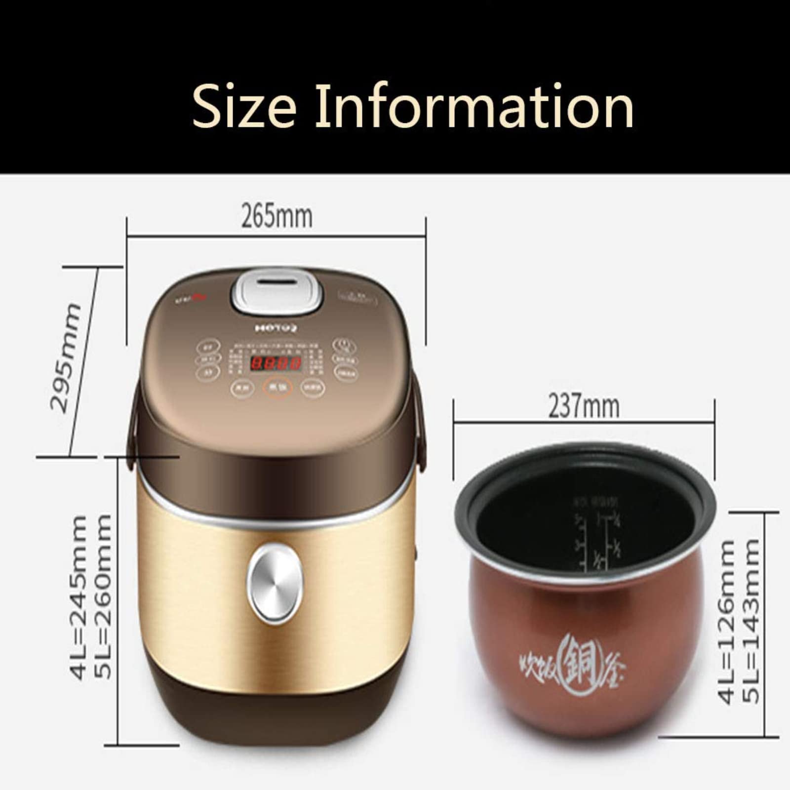 Cuociriso, cuociriso con Riscaldamento a induzione (IH) e Ciotola in Ceramica, Programma di Cottura a 7 Fasi, 10 funzioni multicooker, Display LED (4-5 Litri) 220-240 V, 5 l