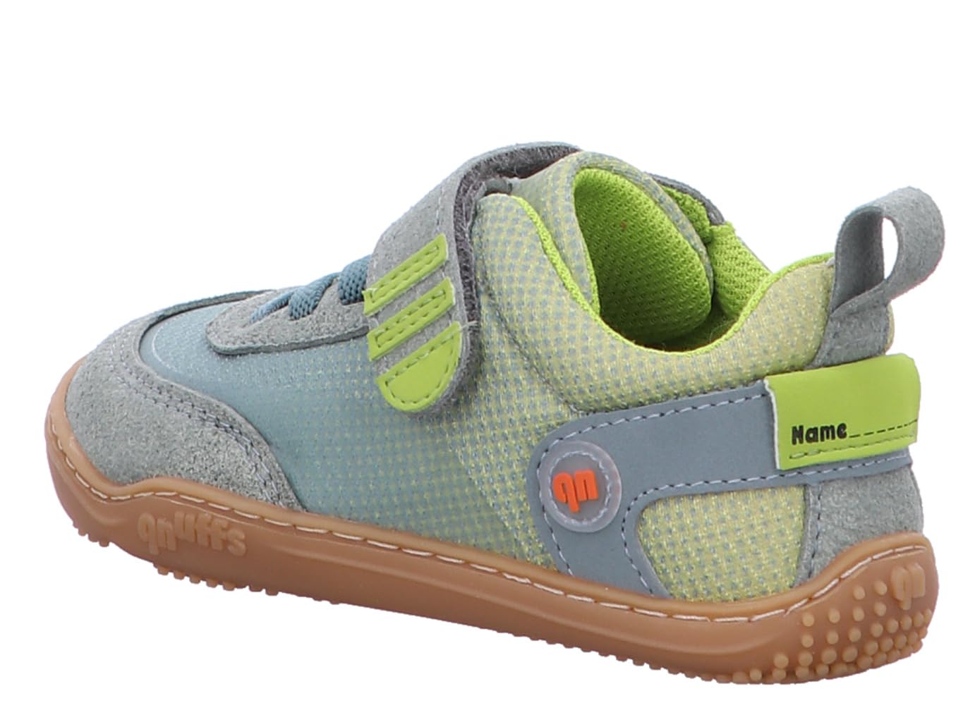 Qnuffs Barfußschuhe FICHTE, Sneaker, Kinderschuh, Unisex, Klettverschluss, Naturkautschuk, Mädchen, Junge, Klatthalbschuhe, waschbar, blau-Kombi, Weite M, Gr.26