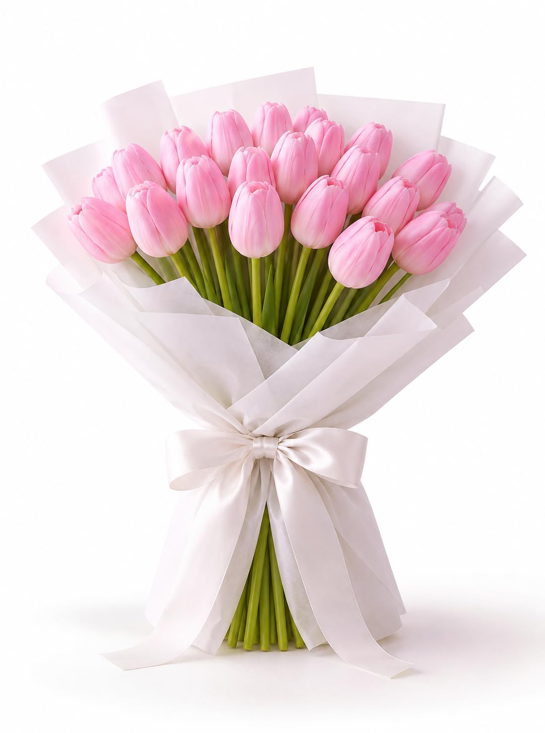PINK OLIVE Four Colour Tulip Bunch | Off-White, Red, Light Pink & Yellow | Natural Flower Feel & Soft Touch | Material: PU for soft & Real Feel | Washable, No Fading | Bunch of 10, Multicolour (Pink)-image-1