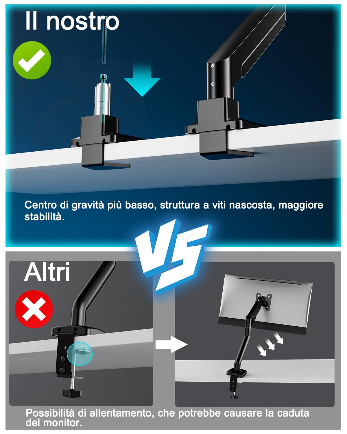 Supporto per monitor EP Gear da 17-49 pollici per schermi fino a 20 kg, braccio per monitor curvo ultrawide per impieghi gravosi, supporto per scrivania singolo regolabile, VESA 75x75 mm/100x100 mm