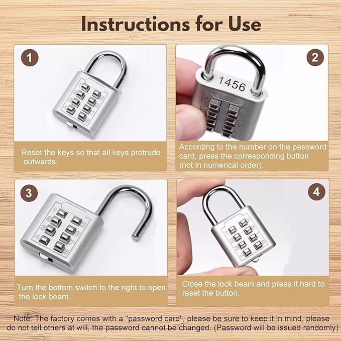Image of QUIRA 8 Digit Push-Button Combination Number Code Luggage Lock Padlock Lock for Door,Bag,Locker