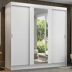 Guarda-Roupa Casal Madesa Reno 3 Portas de Correr com Espelho - Branco