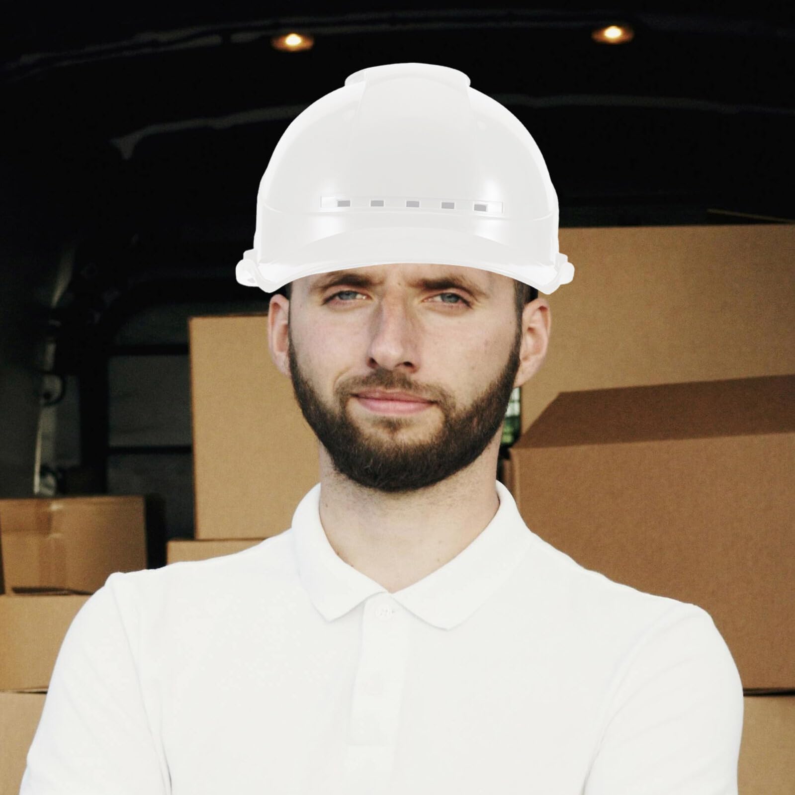 Casco Design Multifunzionale V-shaped Ventilatore USB Integrato di Sicurezza Bianco Protezione e Raffreddamento Estivo Garantiti per Festa Estiva e Lavori Esterni