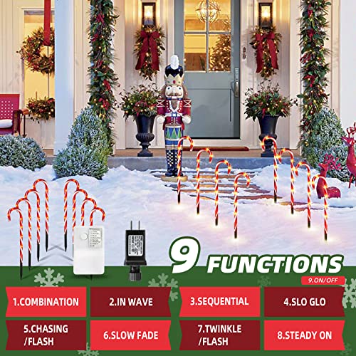 Eambrite Christmas Candy Cane Pathway Markers Lights 8 Pack Light Up Candy Cane Walkway Outside With 8 Modes Waterproof For Holiday Xmas Yard Garden Lawn Driveway Outdoor Decoration #TOP2
