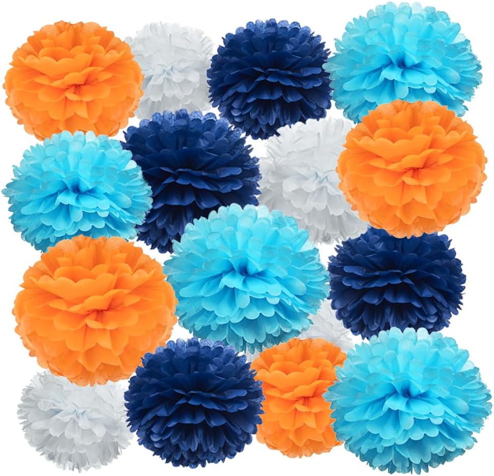 AWELL Purple Black Paper Pom Poms Flower for Graduation Birthday Retirement Party, 12 Counts