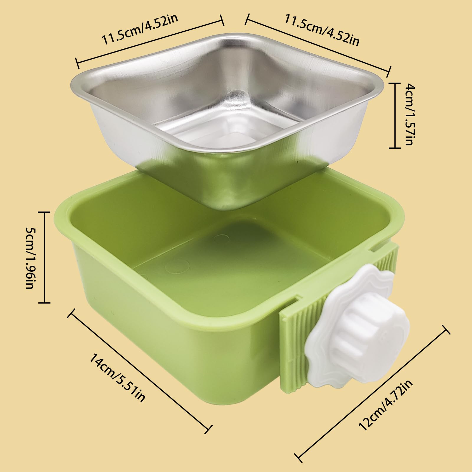 Suspendre Gamelle pour Animal Cage, Amovible Inoxydable 2 en 1 Gamelle Eau Chien Lapin pour Chiot Chat Lapin Cochon d'Inde Hérisson Oiseaux (Vert)