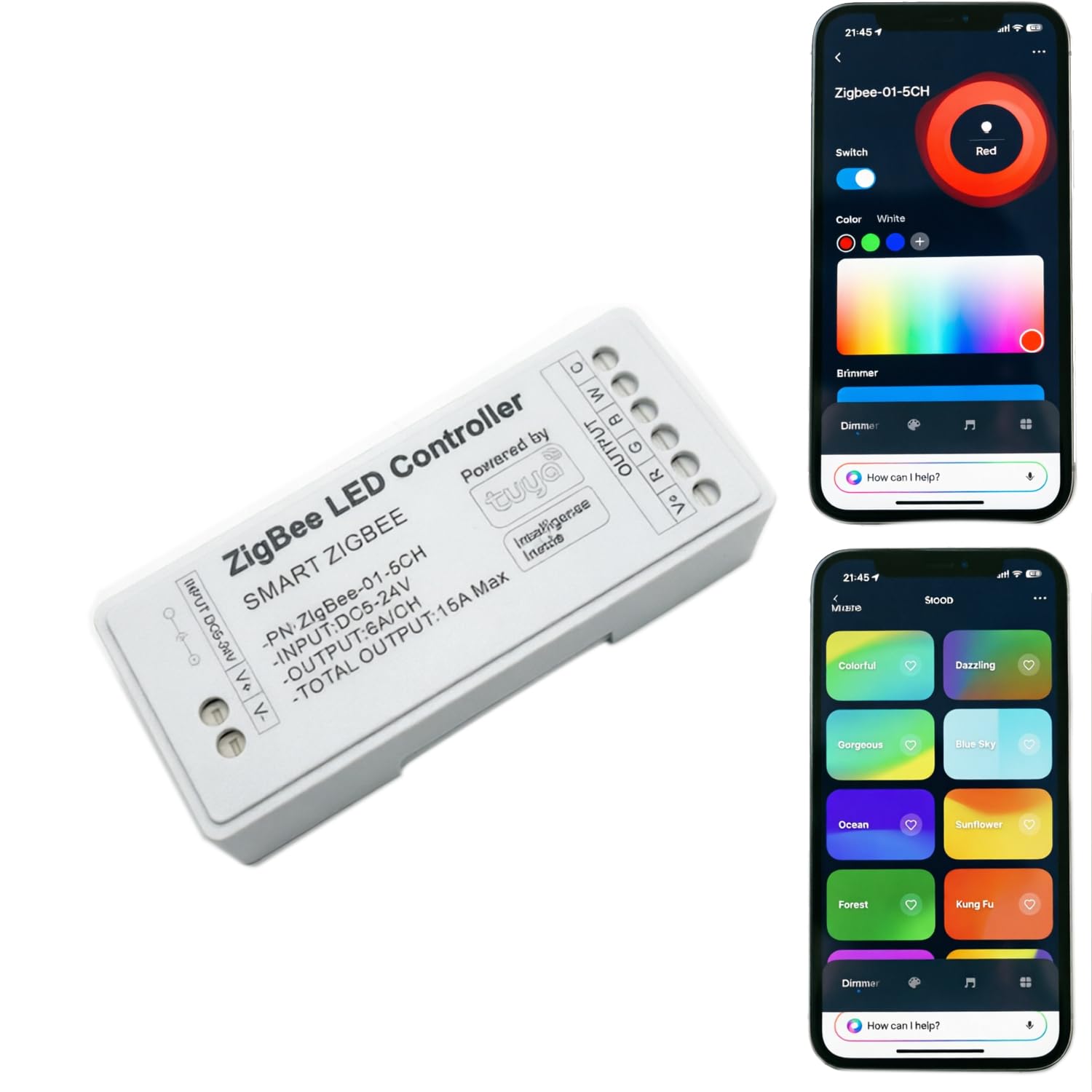 LumiyaHalo RGBCCT Contorller,Tuya Zigbee 3.0 LED Controller Work with Alexa/Google Assistant,APP/Voice Control RGBCCT Strip Lights Color Change Voice Control Dimming (Not Content Gateway)