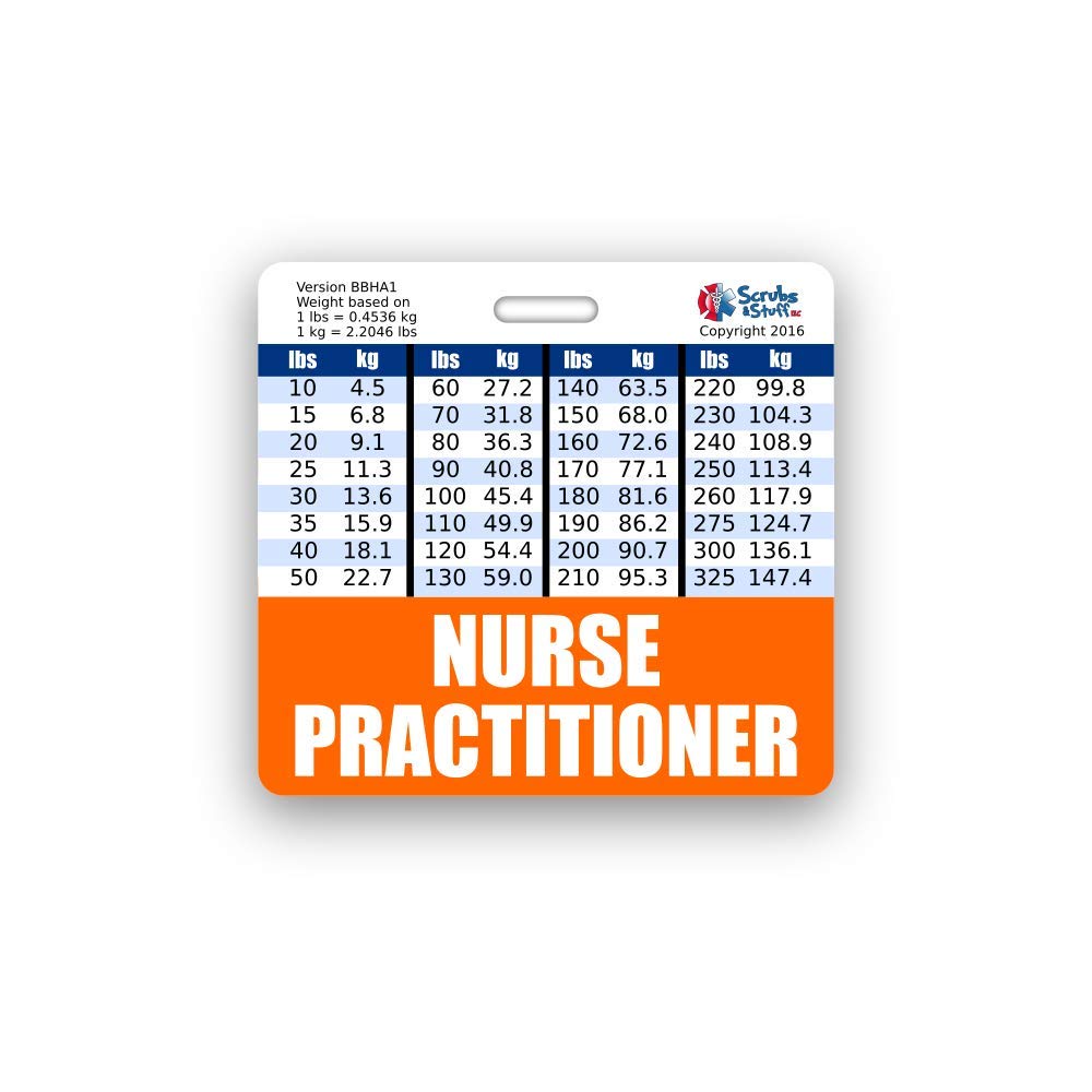 Nurse Practitioner Badge Buddy Horizontal w/Height & Weight Conversion Charts (Standard, Orange)