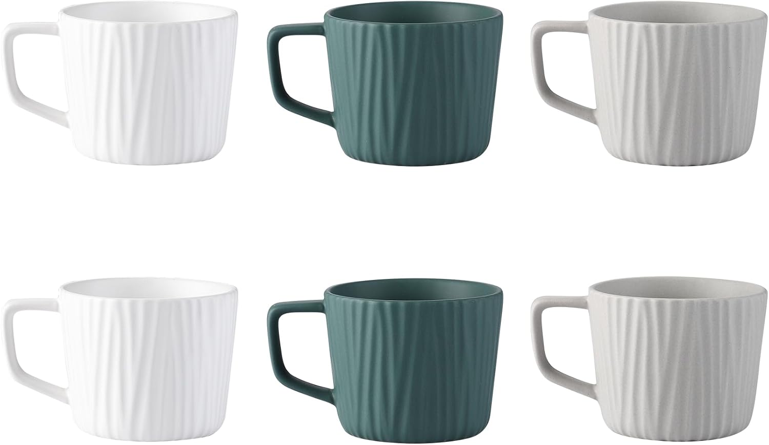 Juego de 6 tazas de café de cerámica, juego de leche y té con estante, taza de 8 onzas para té, latte, capuchino, café moca y yogur (blanco x 2 +