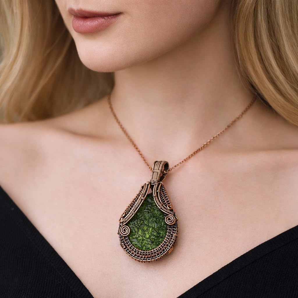 Rare Moldavite Gemstone Pendant Copper Wire Wrapped Pendant Handmade Jewelry Genuine Gemstone For Her - Image 3