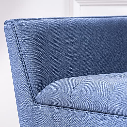 Mid Century Modern Chair Fabric Armchair Living Room Decorative Chair Club Lounge Chair Upholstered Single Seat Tufted Backrest Solid Wood Legs (Linen Fabric, Blue) #TOP4