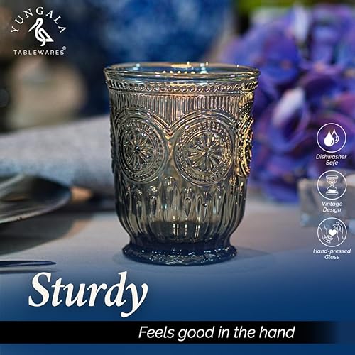 Miniatura 7 de Yungala Juego de 6 vasos de vidrio negro para beber humo, vasos de agua de 8 onzas, vasos de vidrio vintage texturizados aptos para lavavajillas