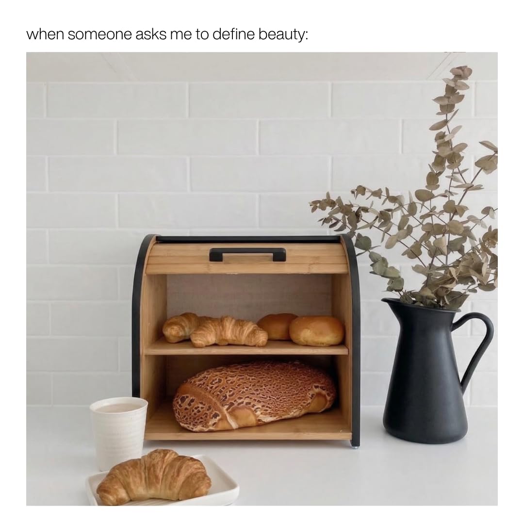 FULLY - Panera de bambú de doble capa para encimera de cocina, madera enrollable, almacenamiento extra grande, contenedor de madera moderno (negro)