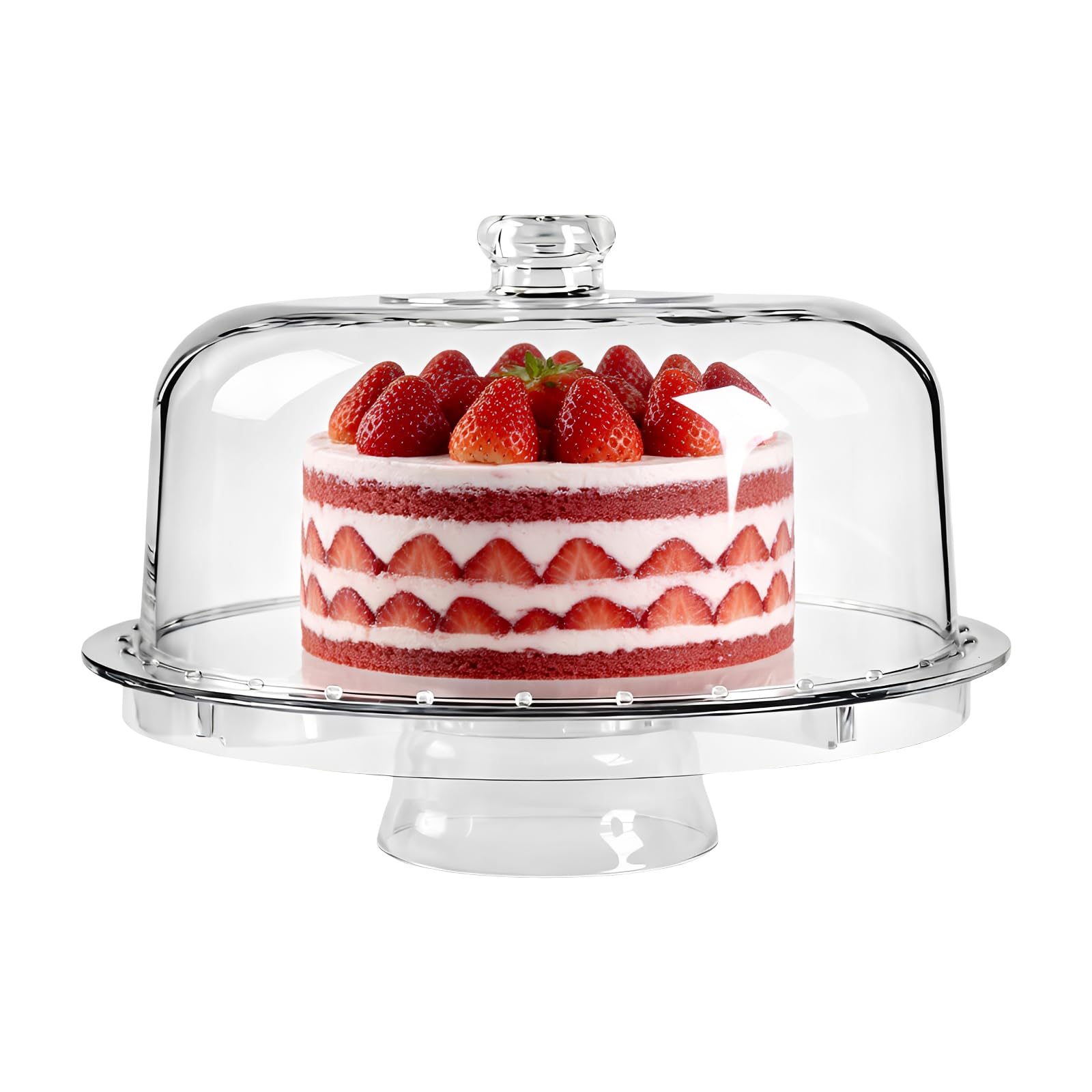 Patera na tort 6 w 1 patera na ciasto z dzwonkiem do | Przezroczysta patera na tort, klocek do sera, stojak na desery, na wesele, urodziny, imprezę, 30,7 x 30,7 x 16,5 cm