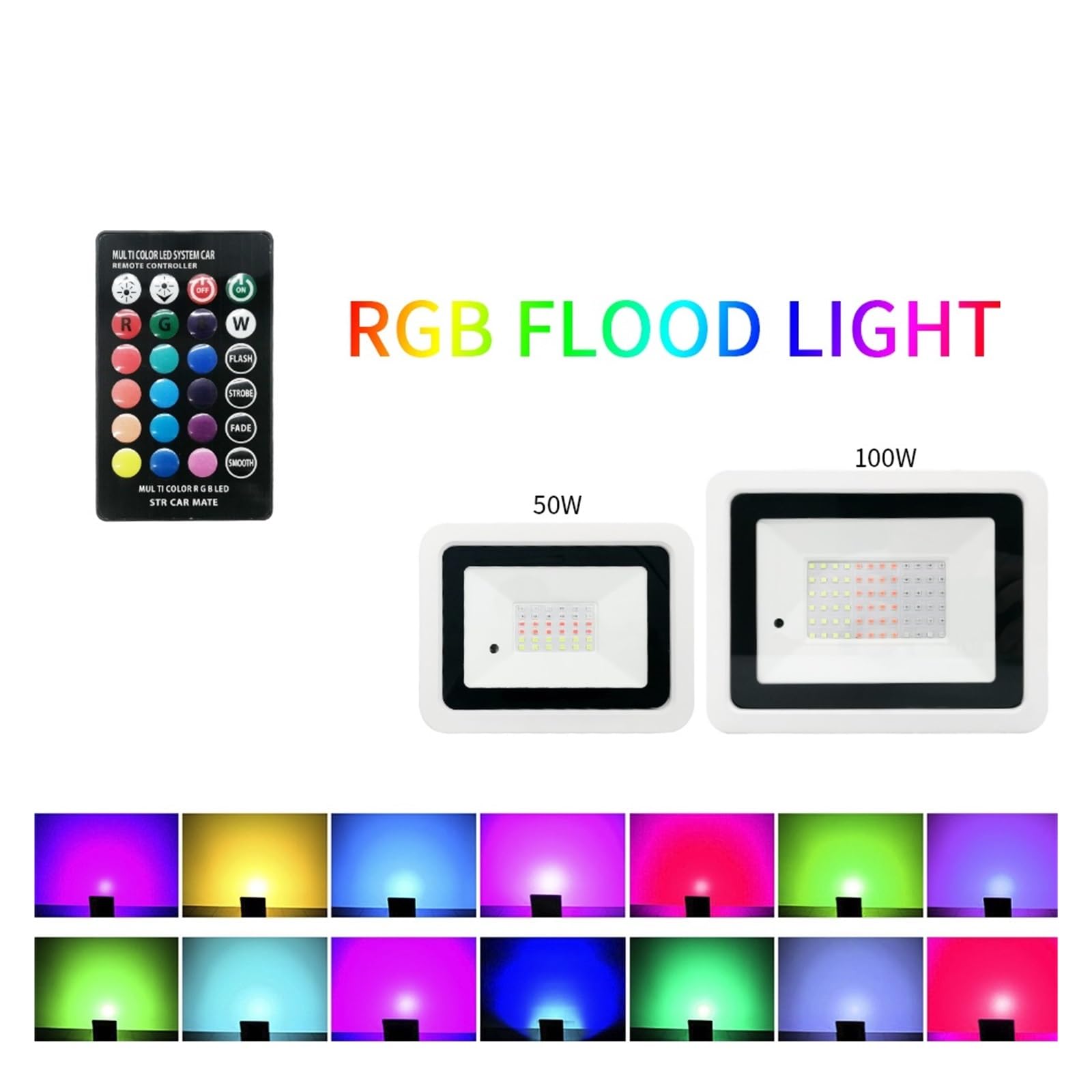 Reflektor LED, Światło Halogenowe Led RGB 50 W 100 IP68 Reflektor Zewnętrzny Lampa Ora Ogród Oświetlenie(NO battery,100W)