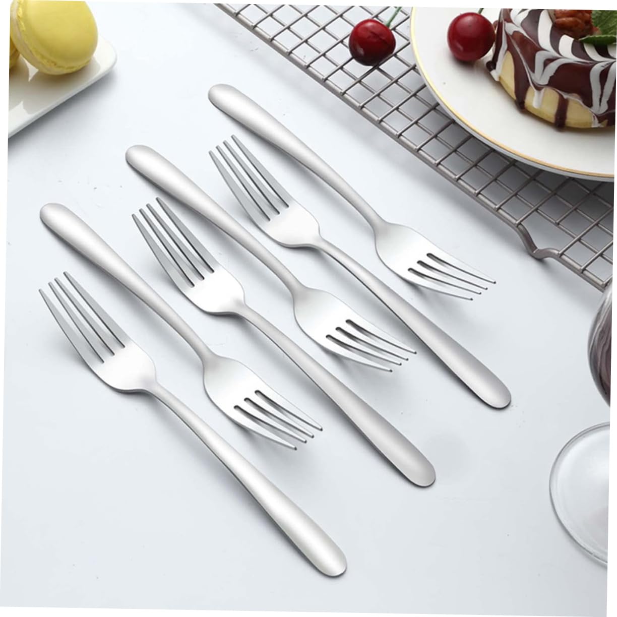 Juego de 24 Tenedores de Acero Inoxidable para Postre | Color Plata, Fáciles de Limpiar, Cómodos, para Fruta y Tartas, Formato Pequeño Portátil