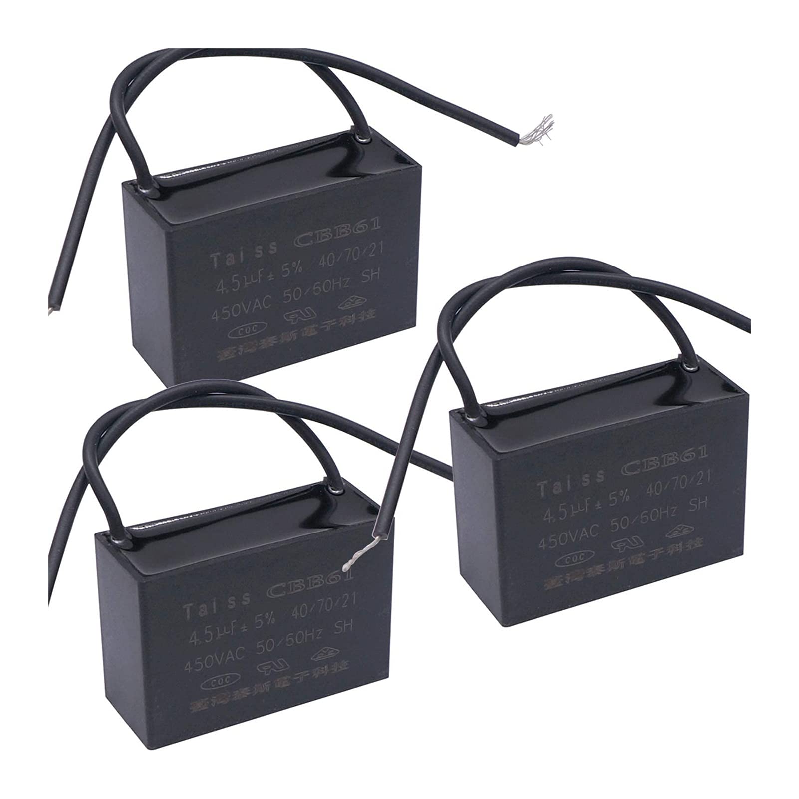 ONECM CBB61 - Condensador de ventilador de techo de 4.5uf para New Tech 2 cables, 50/60Hz 450VAC (tamaño: 3pcs-4.5uf)