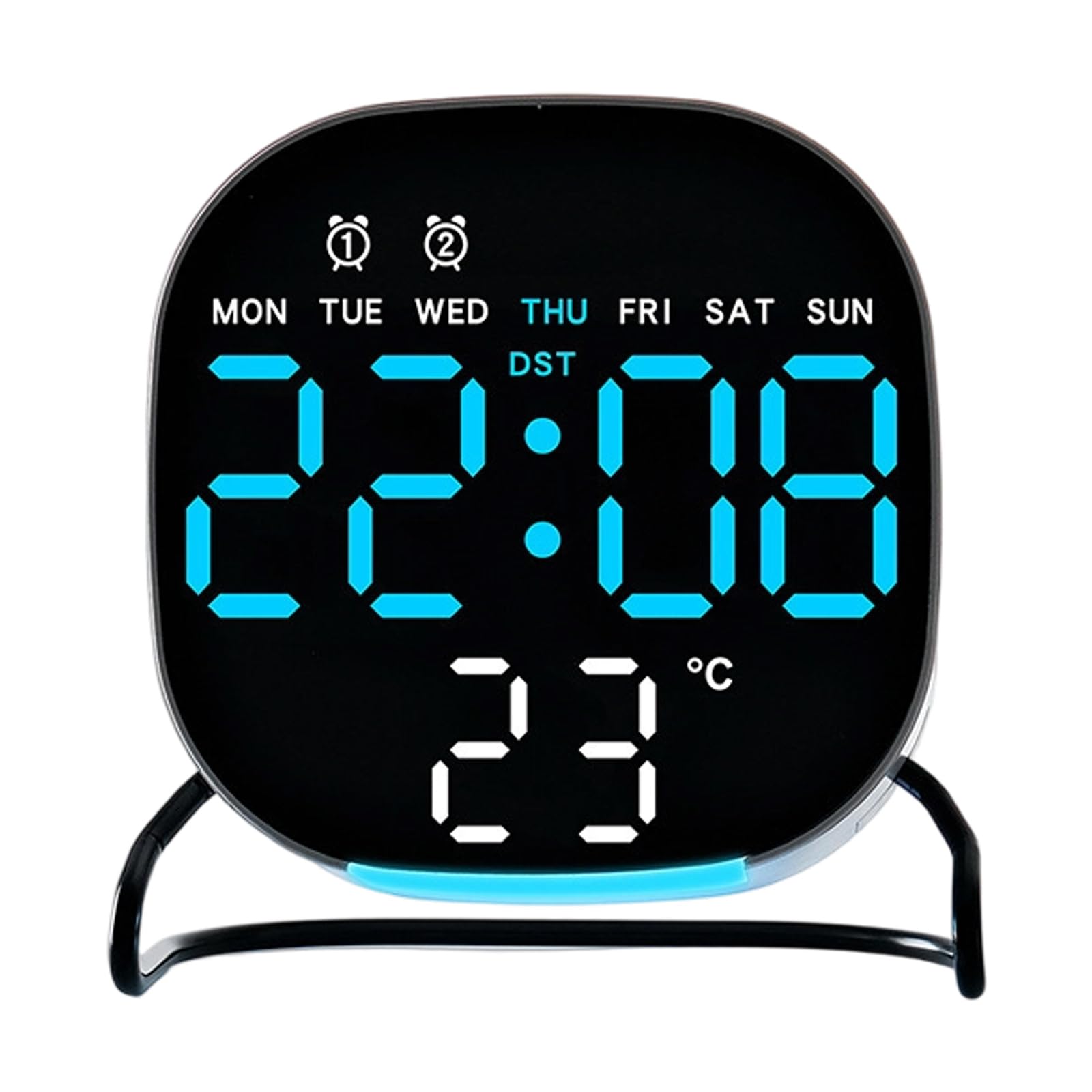carotoe LED Desk Clock with Loud Alarm, Day/Date, Indoor Temperature, 3 Brightness Levels for Bedside, Bedroom Desk Alarm Clock