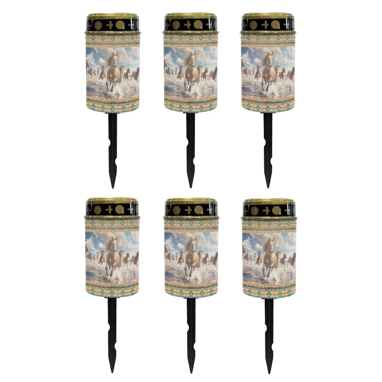 Poceacles Solar Lights Outdoor Cemetery Lights Solar Powered Cemetery Solar Lights Grave Flameless Candles Outdoor Stake Garden Lights Solar Lantern Outdoor Decoration, Aztec Brown Horse, Pack of 6