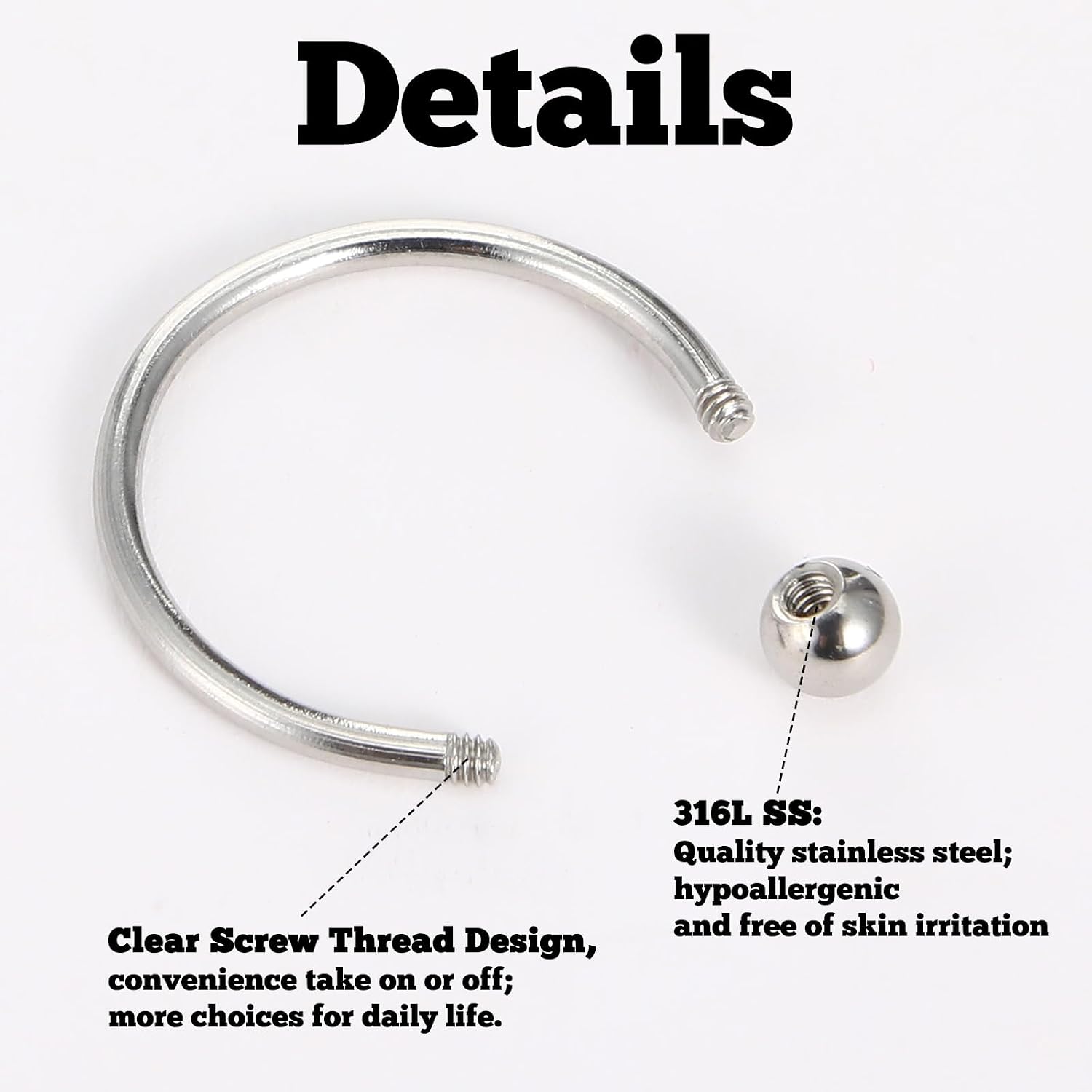 64 PCS Jewelry Lip Barbell Ring Lip Rings Vertical Labret Medusa Snake Bite Earring Piercing Jewelry Helix Earring Daith Tragus Cartilage Studs Steel for Women Men thumbnail