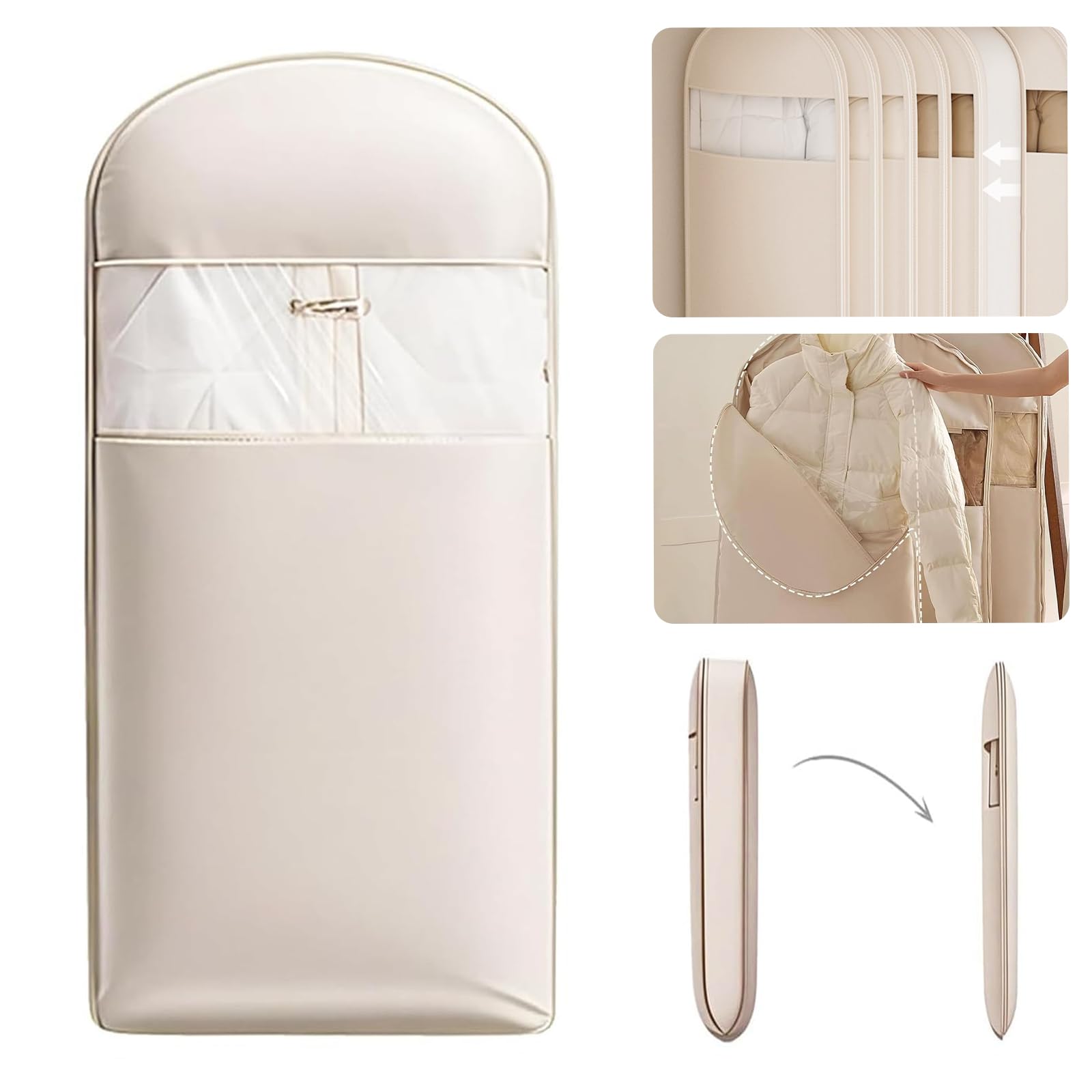 Space Saving Hanging Garment Bag with Self Compression Zipper Space Saving Hanging Protector for Down Coat Transparent Visibility